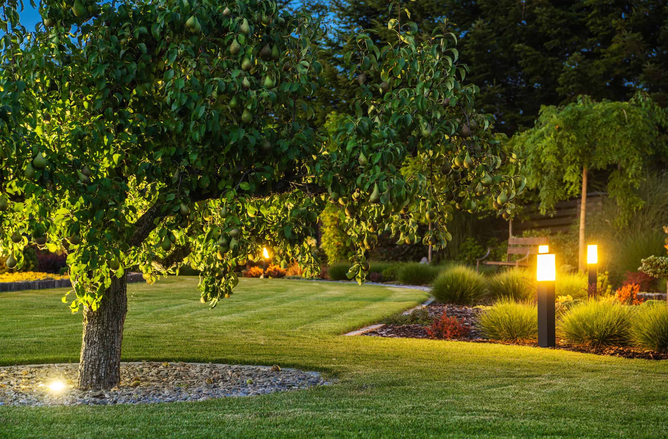 Outdoor lighting for landscape beds and walkways