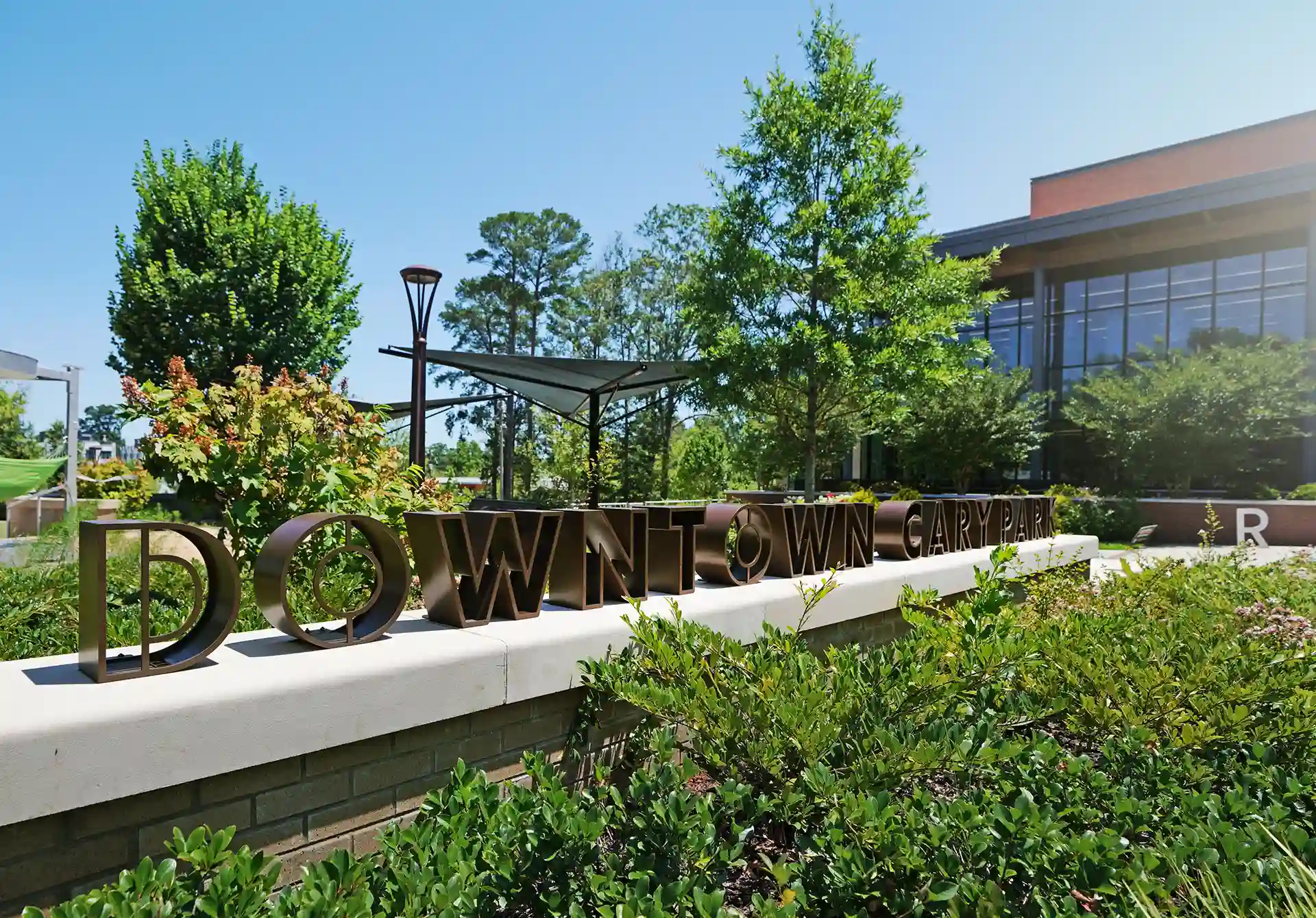 Landscape lighting in downtown Cary, NC near Kildaire Farm Road