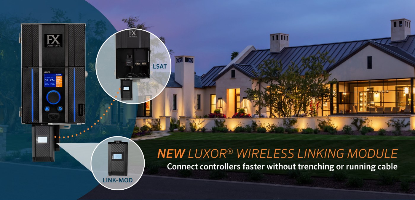 FX Luxor wireless linking module connecting landscape lighting controllers